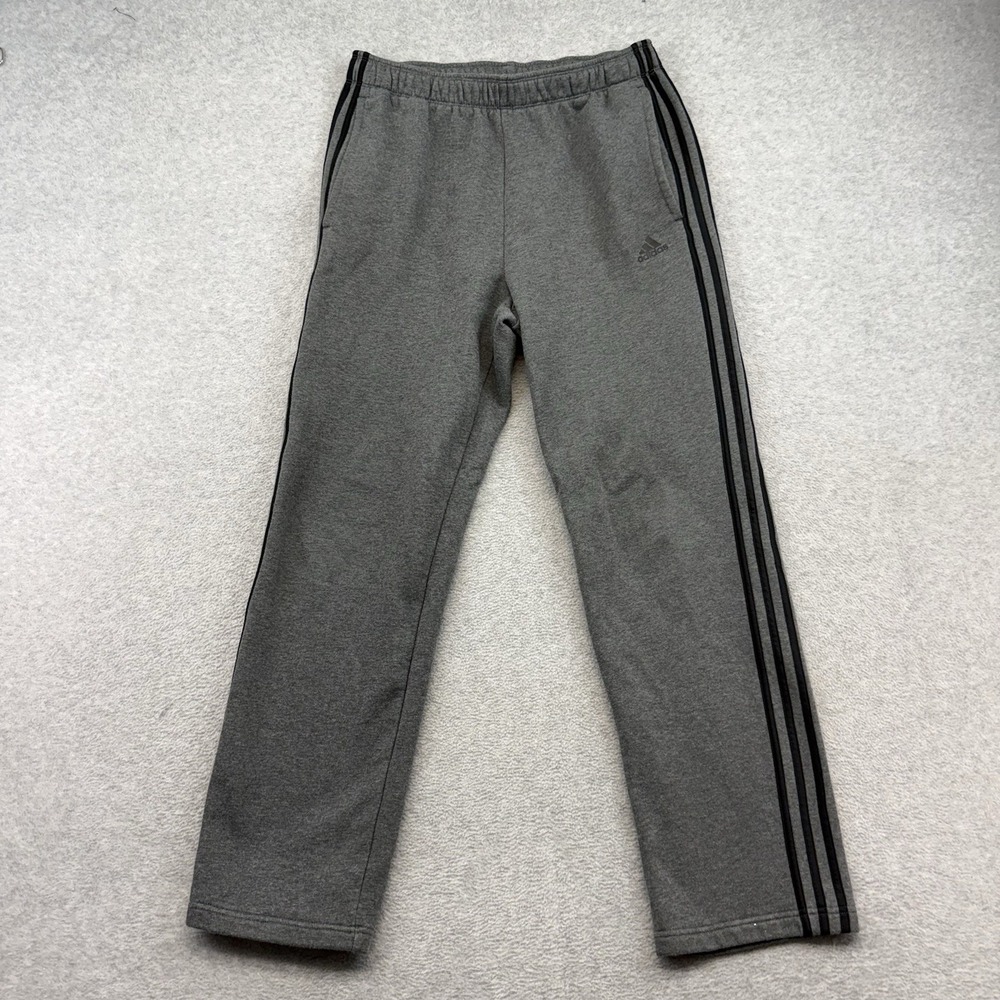 adidas Men's Gray Fleece Sweatpants L Straight Leg Drawstring Three Stripes Gym